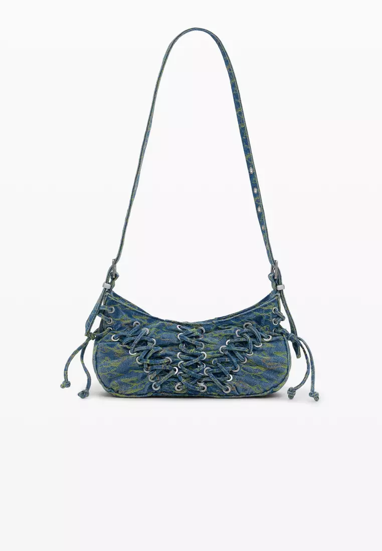 Medium denim corset bag