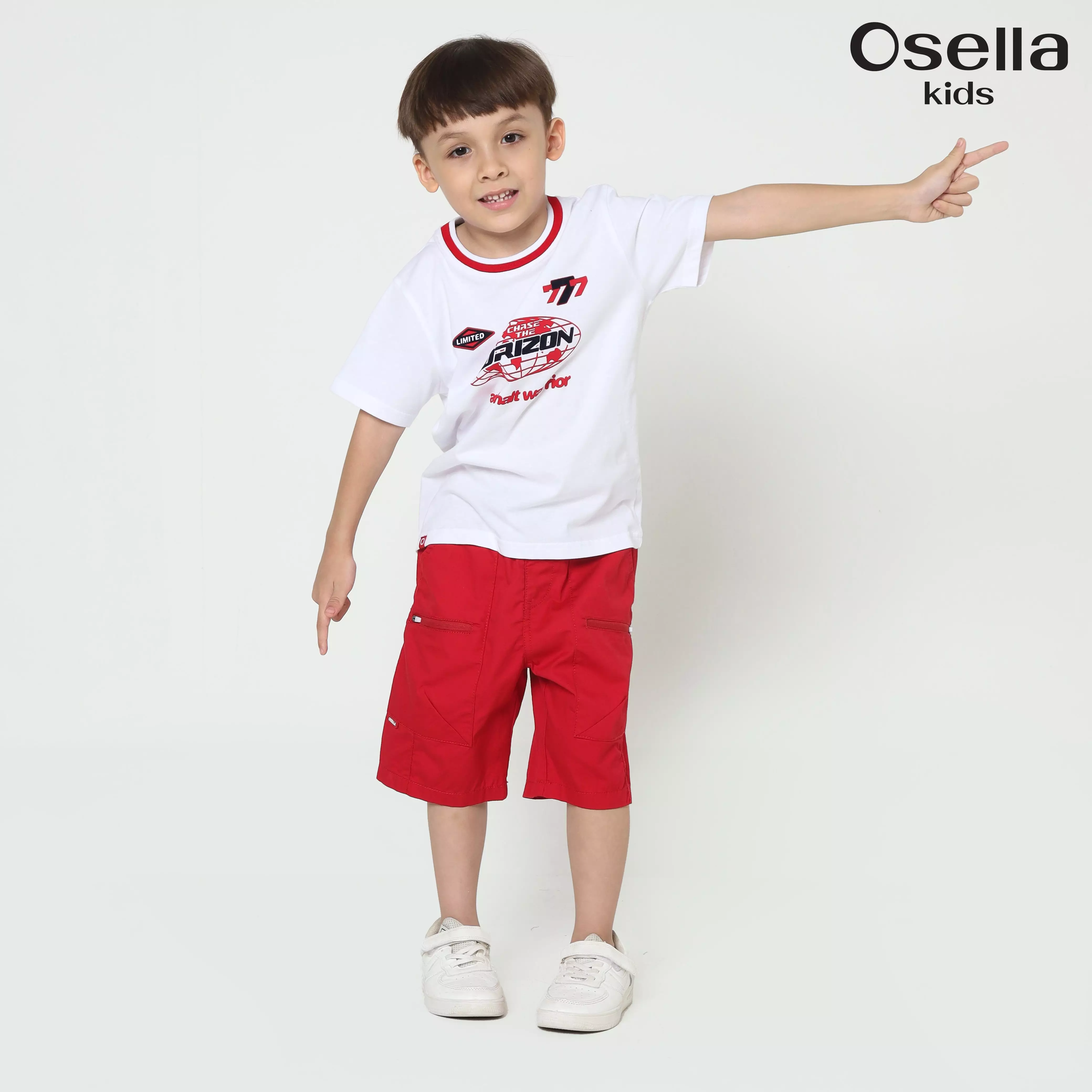 Osella Short Sleeve Graphic T-Shirt With Stripe Rib In White 2274500801 | Kaos Lengan Pendek Anak Laki Laki