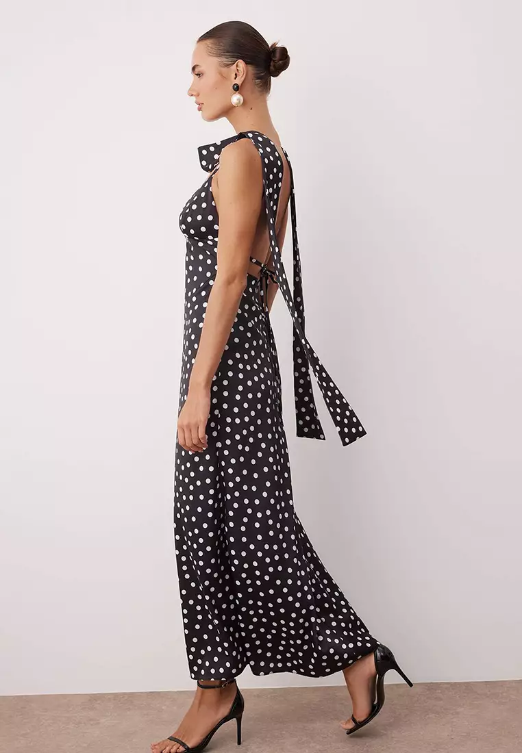 Black And White Shawl Detailed Satin Woven Maxi Evening Night Graduation Dress Tprss25El00312