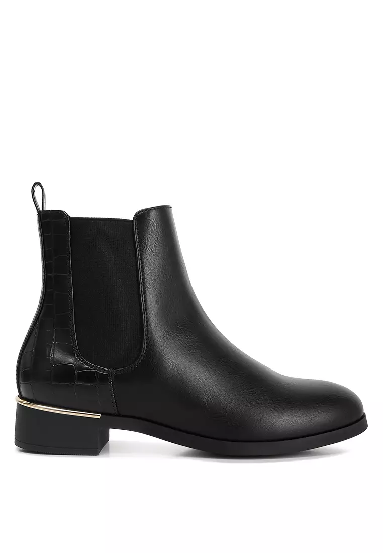 Black Croc Faux Leather Chelsea Boots