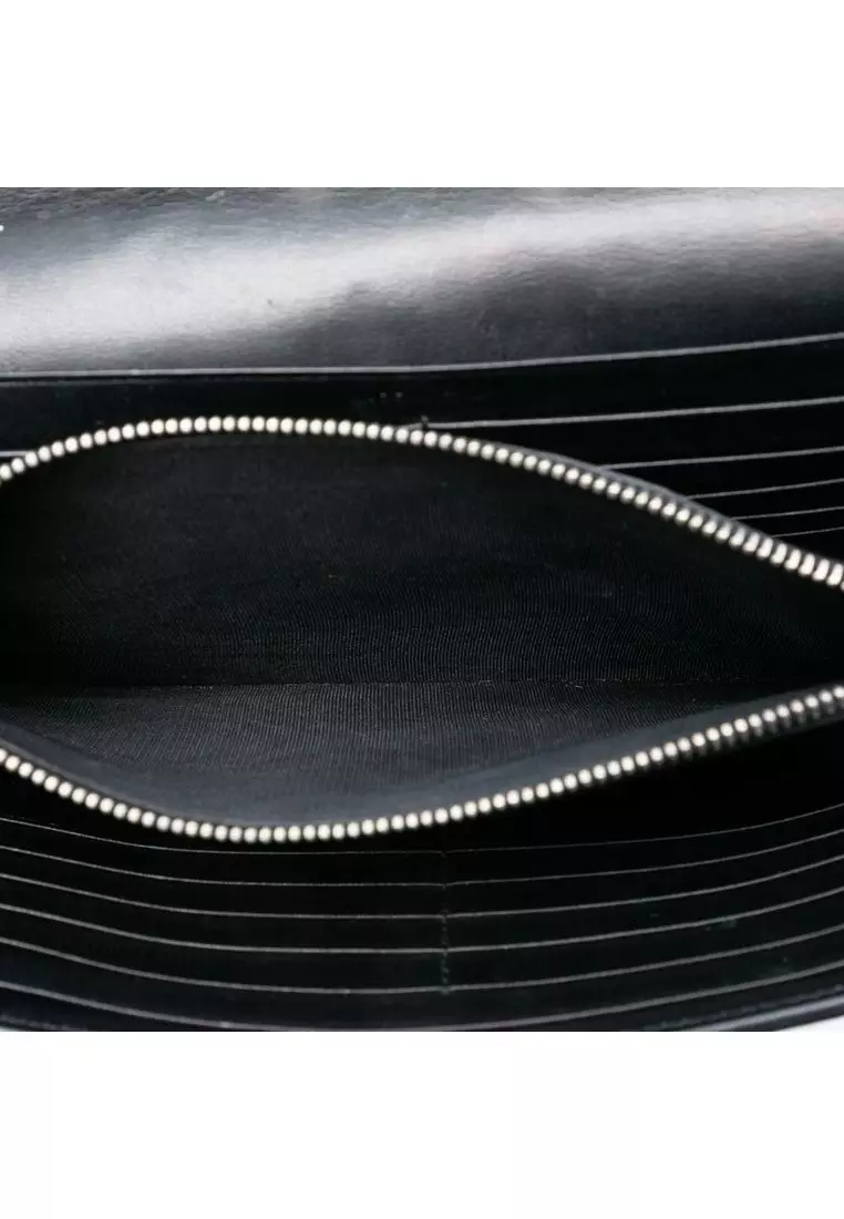 Pre-Loved Saint Laurent Croc Embossed Leather Wallet On Chain