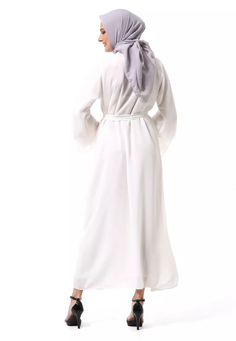 Nadeline Gamis Abaya Wanita Motif Polos Long sleeve Premium High Quality - White