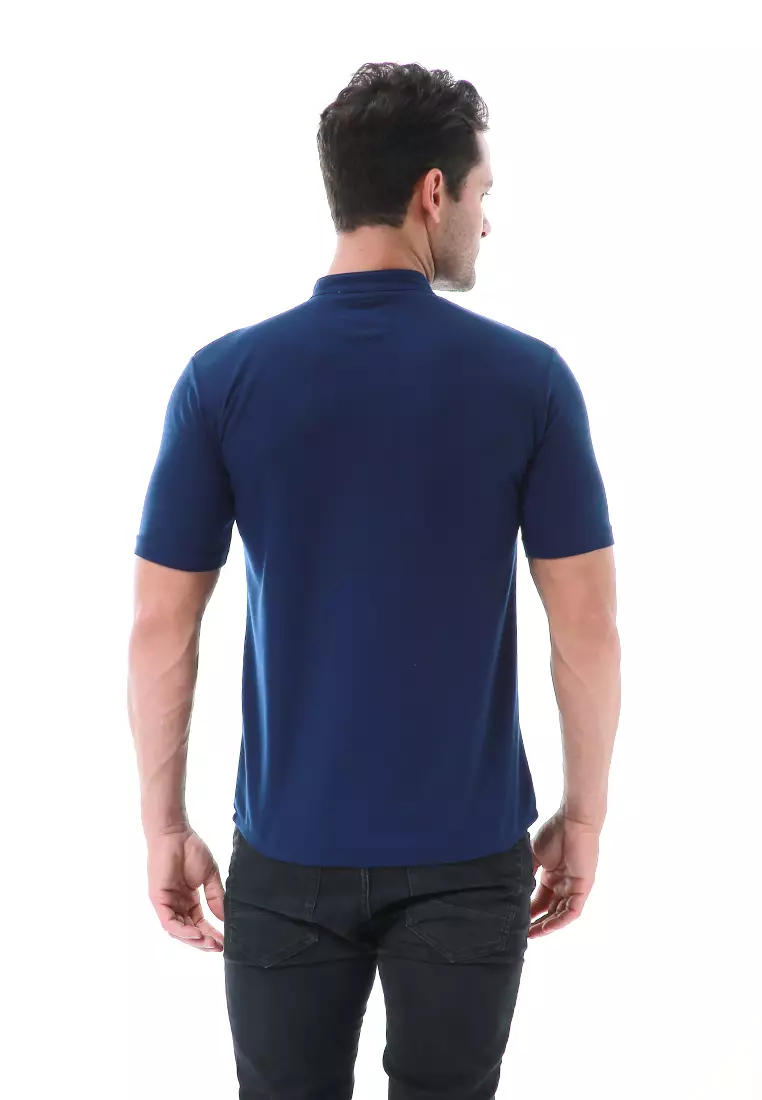 Leopold Atasan Pria Kemeja Kasual Slim Fit Lengan Pendek Motif Polos Material Cotton ORIGINAL - Navy