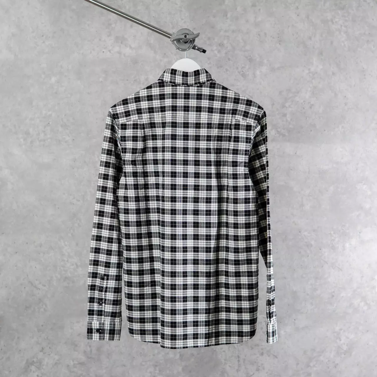 Kemeja FRED PERRY LOGO POCKET GOLD CHECK WHITE BLACK LONG SHIRT 100% ORIGINAL