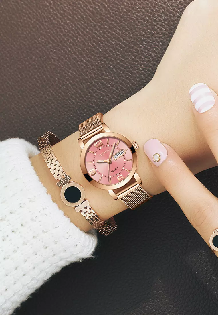 jam tangan wanita 3ATM Anti Air fashion bisnis Kuarsa jam tangan cewek Tali jala