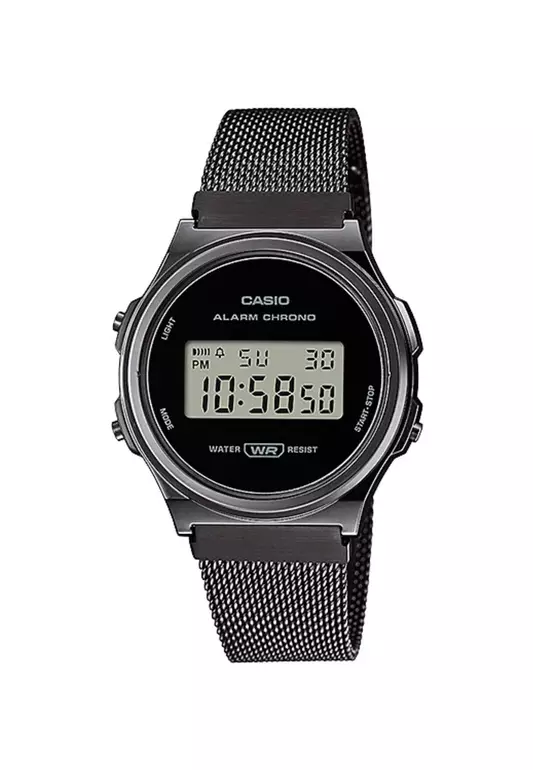Vintage Unisex Digital Watch A171WEMB-1A Black Stainless Steel Strap