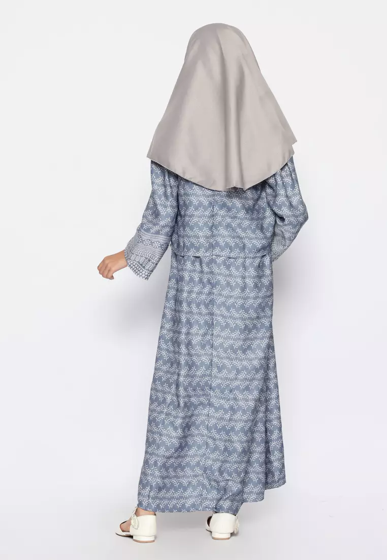 Baju Gamis Anak Perempuan Daun Kecil Navy With Model - BEAUTY