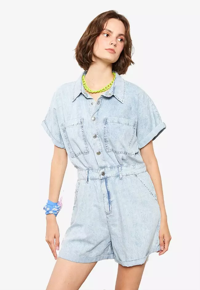 Denim shirt playsuit online