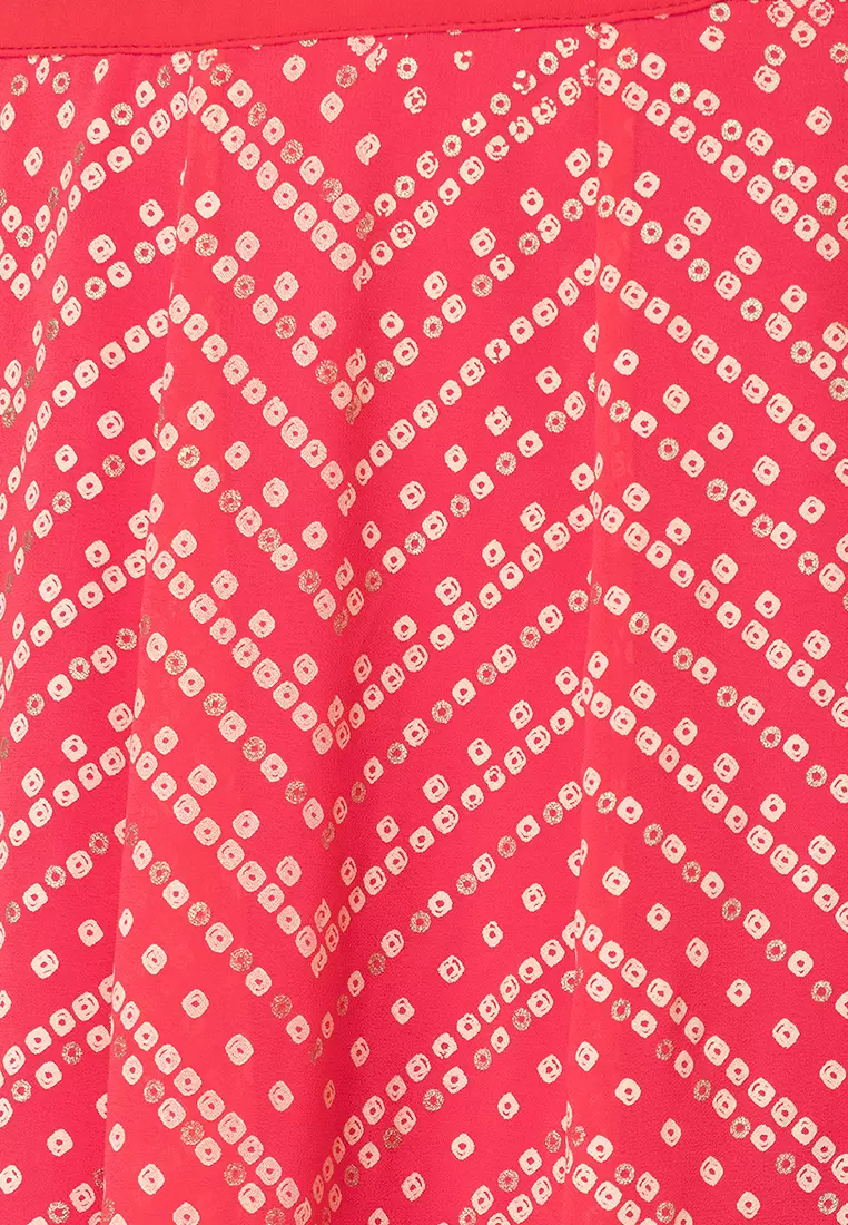 Hot Pink Bandhani Print Kalidar Lehenga Skirt