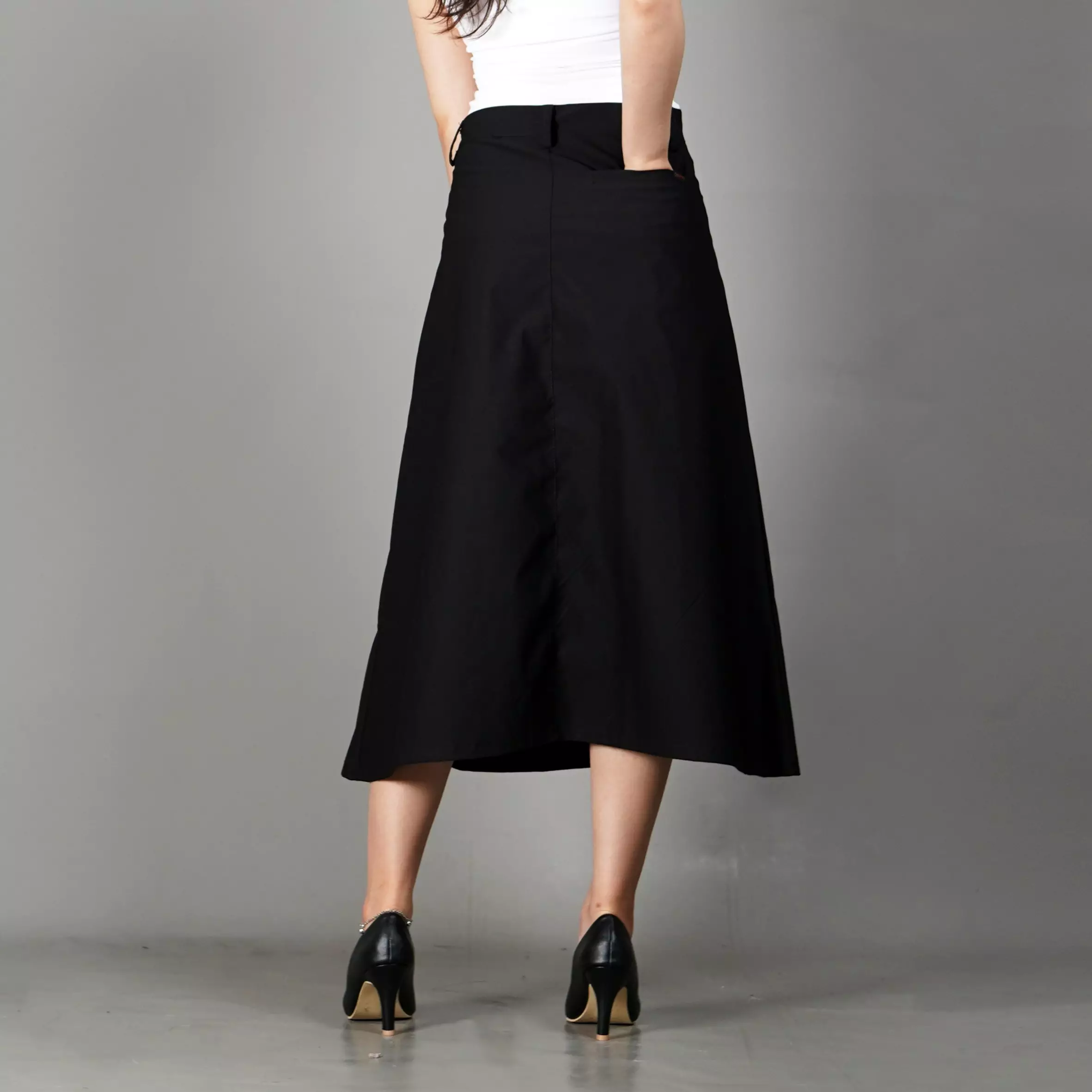 RUBY Rok A-Line Skirt Midi Skirt Rok Lipat Rok Highwaist 3/4 - HITAM