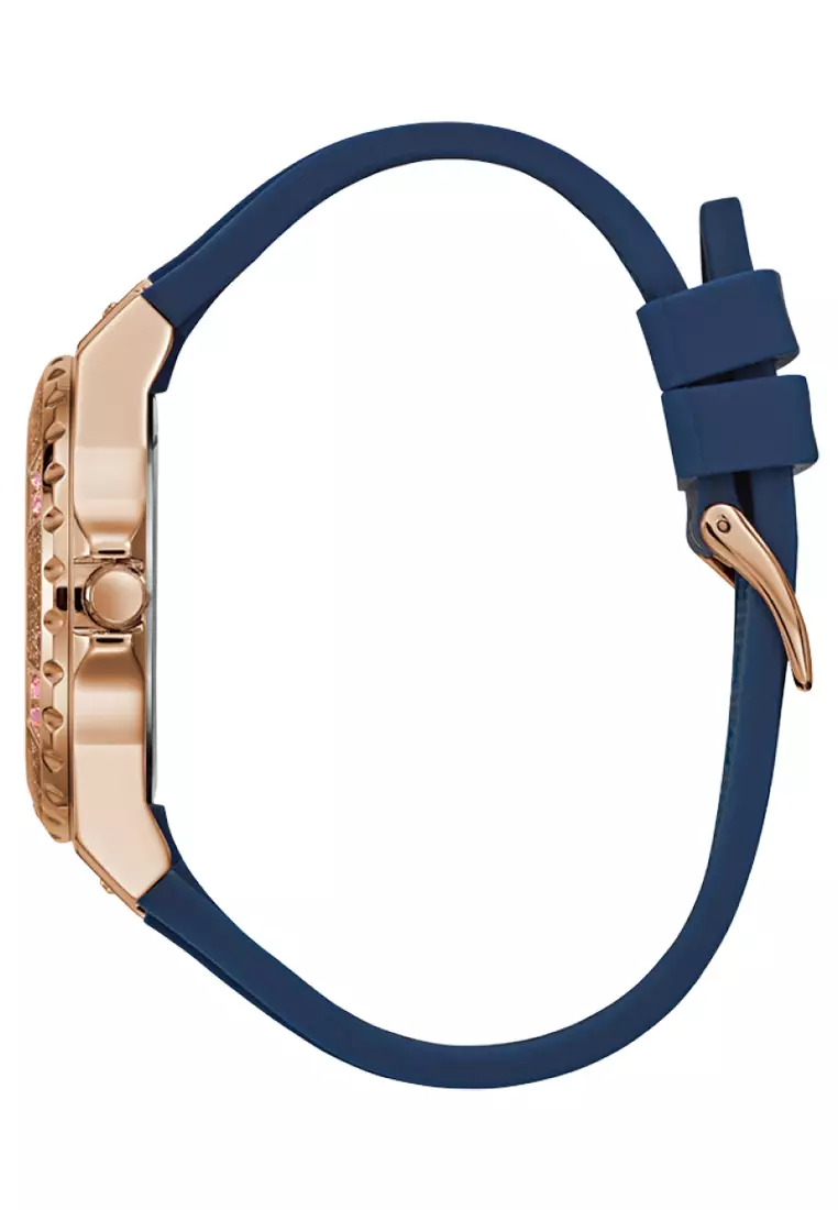 Guess W1053L1 - Jam Tangan Chronograph Wanita - Rosegold - Blue Rubber Strap