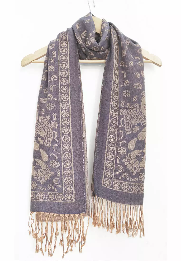 Reversible Viscose Paisley Pattern Skull Pashmina Shawl Syal Wanita Plum Purple