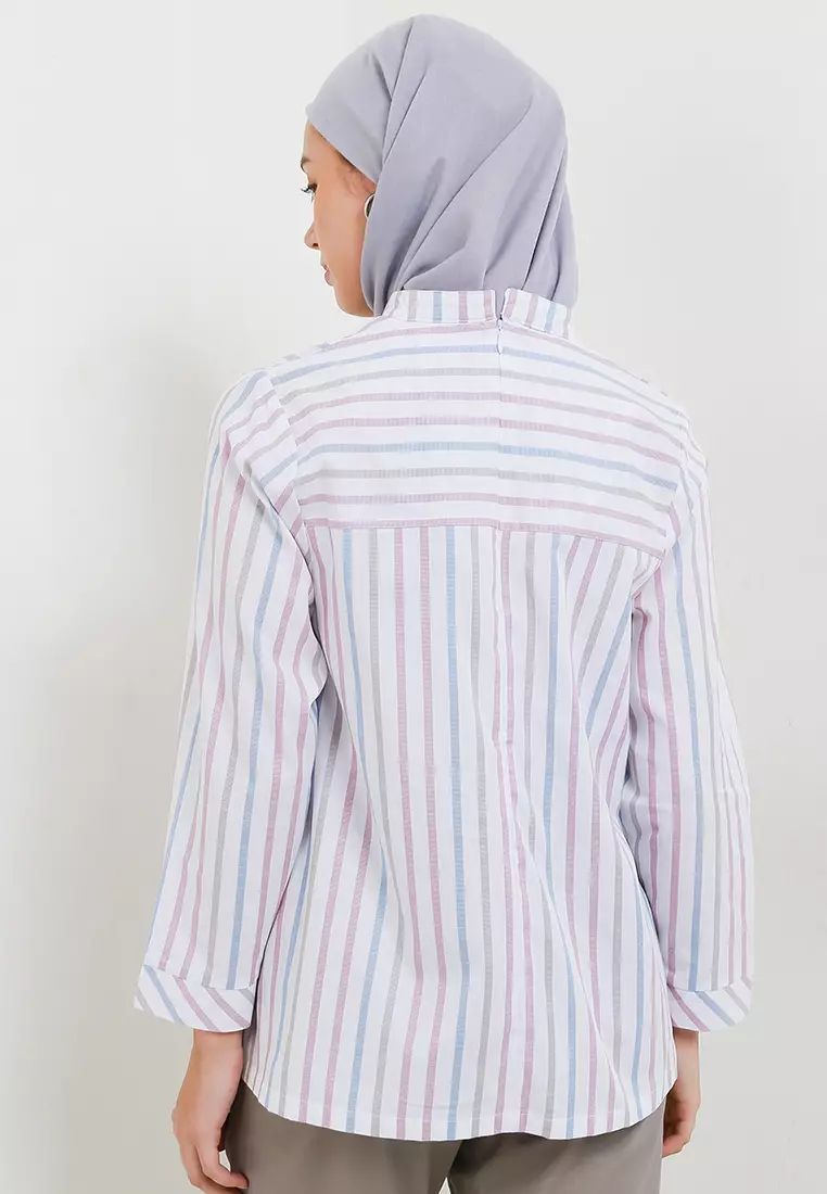 MFMW Shantae Atasan Blouse White Motif Stripe