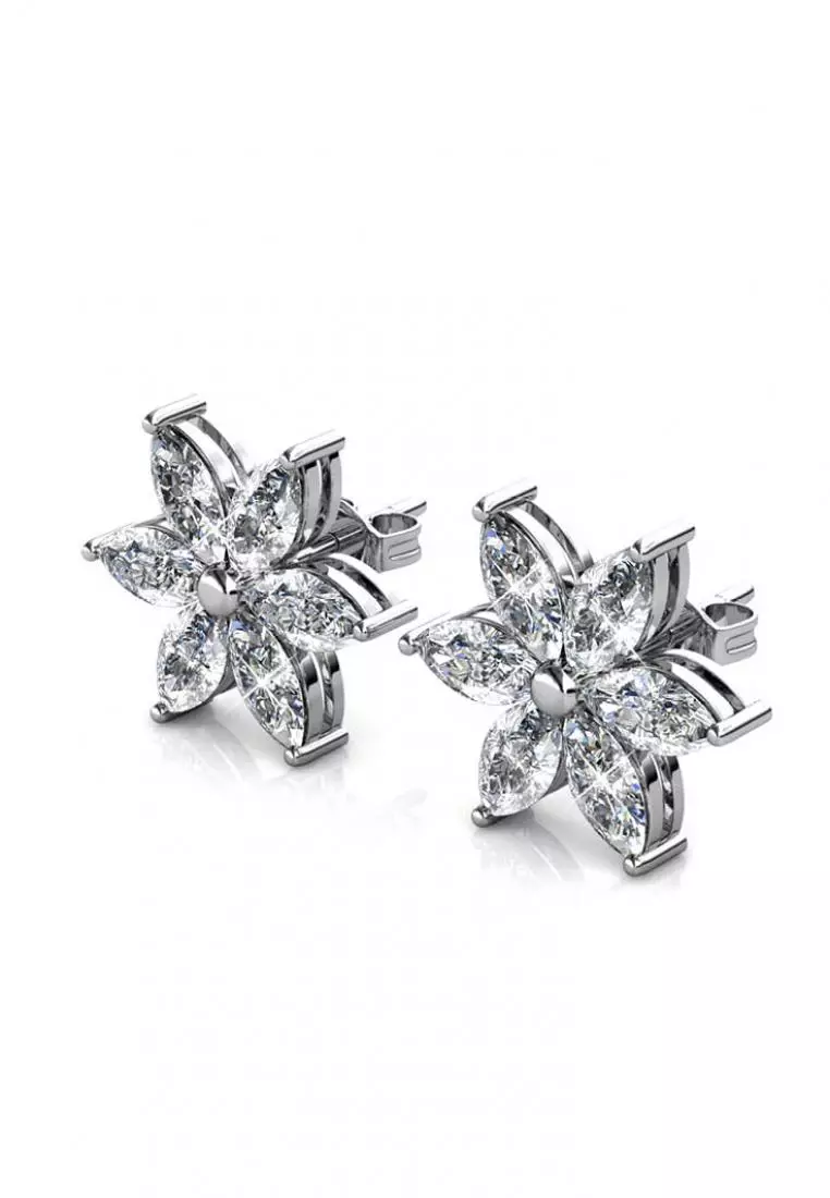 Petal Flower Earrings WG - Anting Crystal Swarovski by Her Jewellery