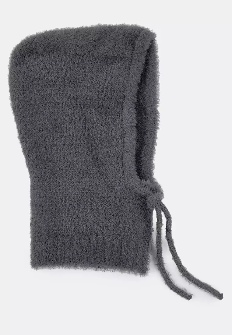 Soft Textured Tie-Up Head-Wrapping Balaklava Knitwear Beanie