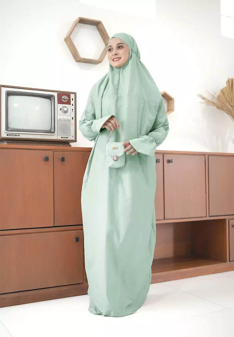 Cotton Bee - Mala Prayer Set | Mukena Terusan | Mukena Dewasa 2in1 - Neo Mint