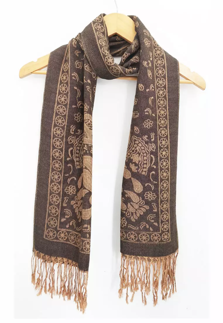 Reversible Viscose Paisley Pattern Skull Pashmina Shawl Syal Wanita Bronze