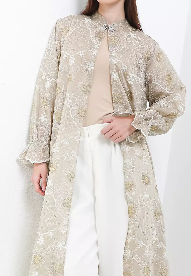 Mandarin Collar Full Emb Chiffon Outer