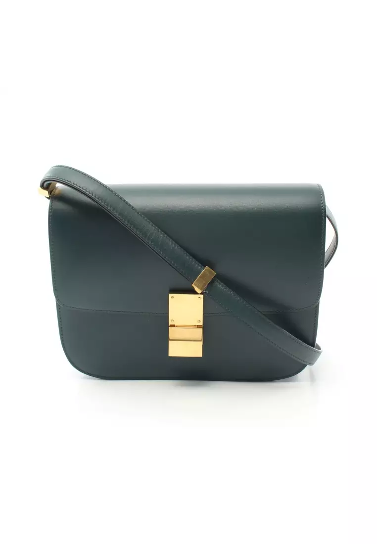 97+ Celine original liege calfskin large classic bag 11045-1 green