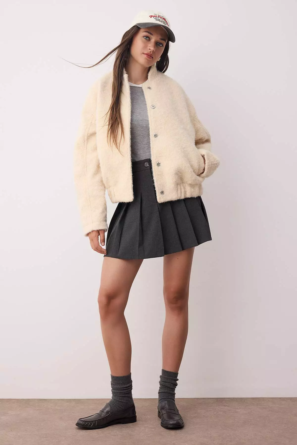 Ecru Regular Boucle Thin Jacket Coat