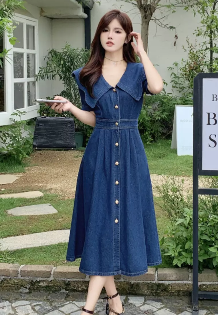 氣質簡約大碼牛仔連衣裙CA26033006BL