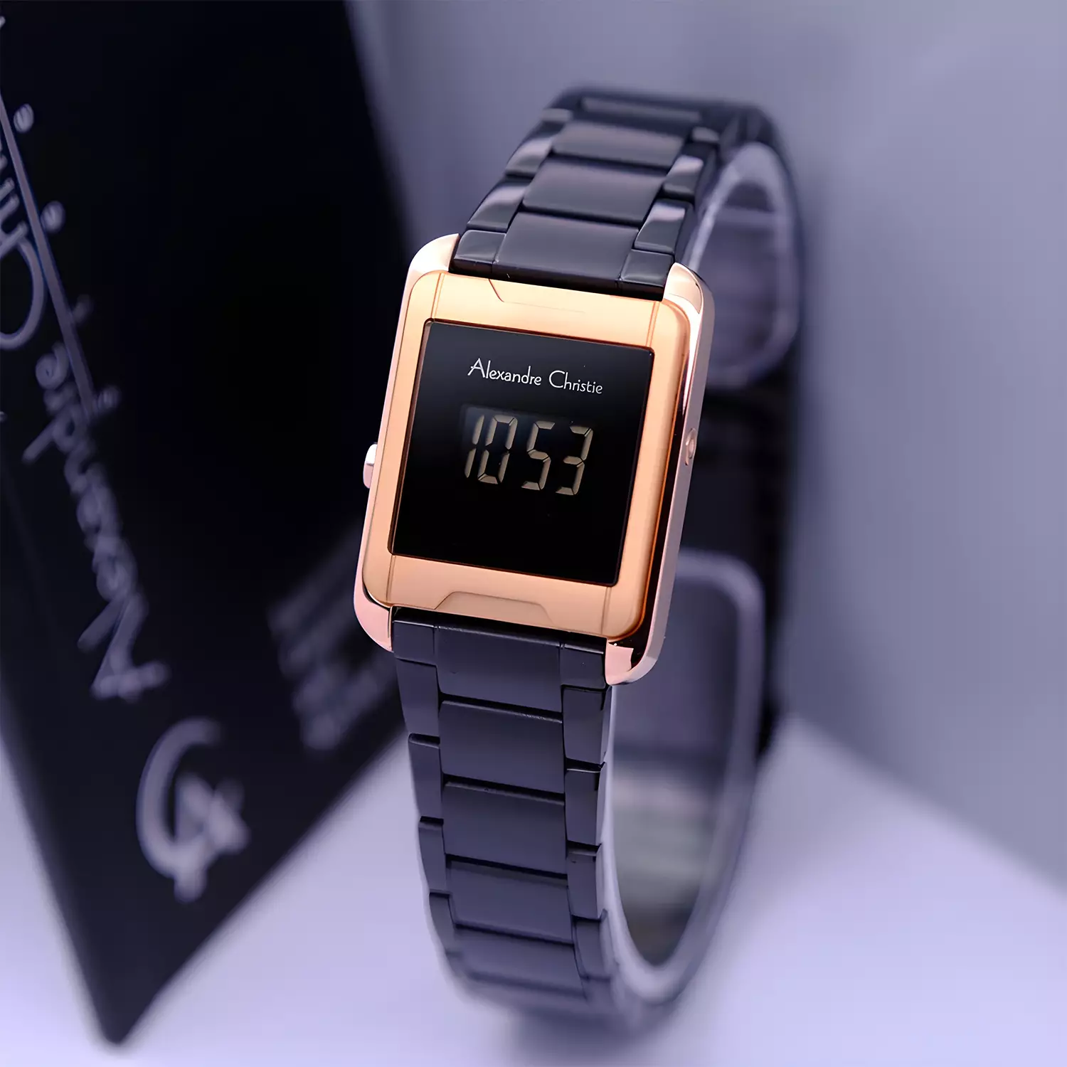 Alexandre Christie DiGi - Jam Tangan Digital Wanita - Rosegold Black Stainless Steel - 9499  HBBRBA