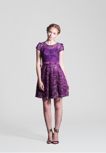 氣質小花亮片蕾絲拼esprit台灣outlet接蝴蝶結腰版小禮服, 服飾, 短洋裝