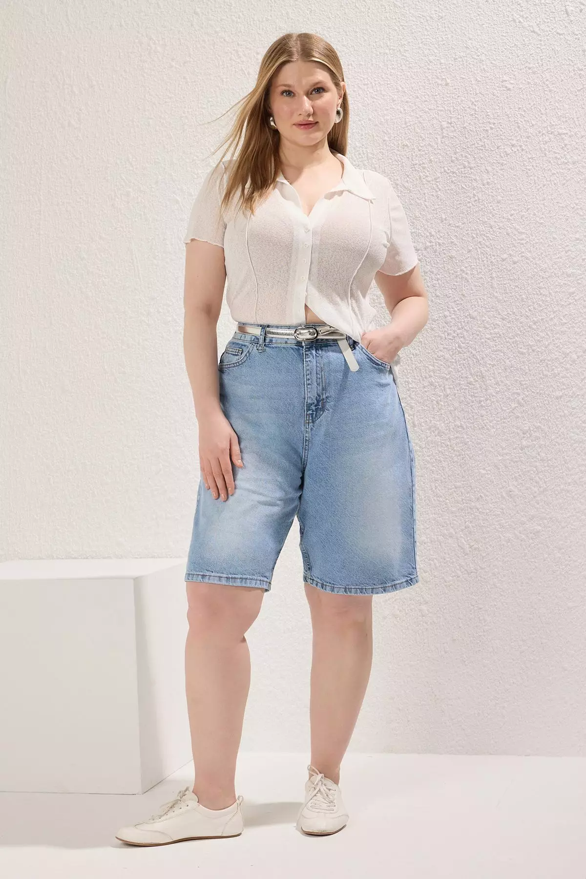 Denim Bermuda Plus Size High Waisted Bermuda Shorts High Waist