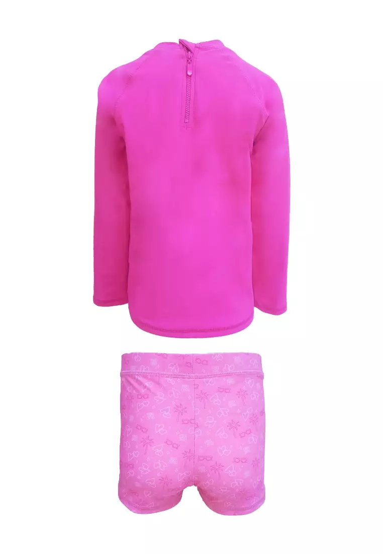 Long-Sleeved Rashguard Boyleg Set with Zipper Cover Swimwear for Kids Girls