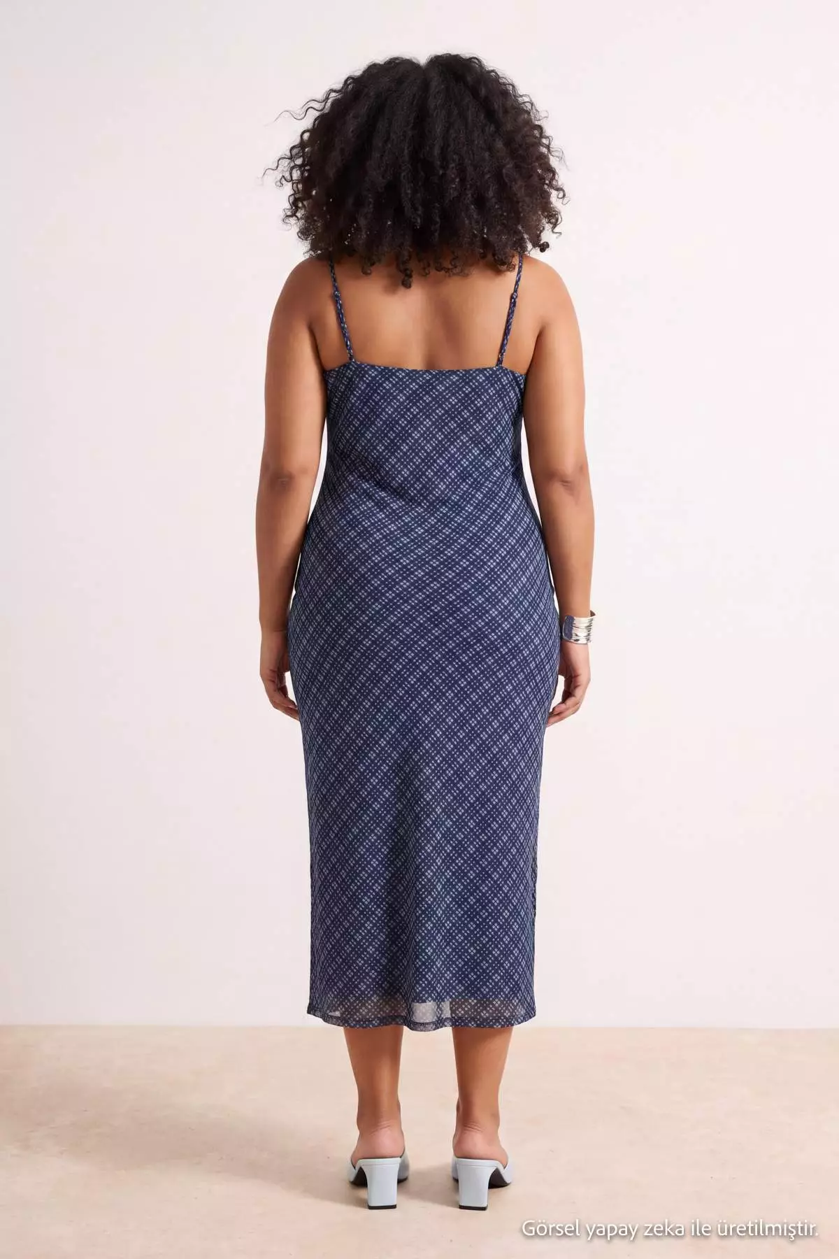 Teen Blue Lacing Detailed Plaid Pack Tulle Maxi Stretchy Knitted Plus Size Dress