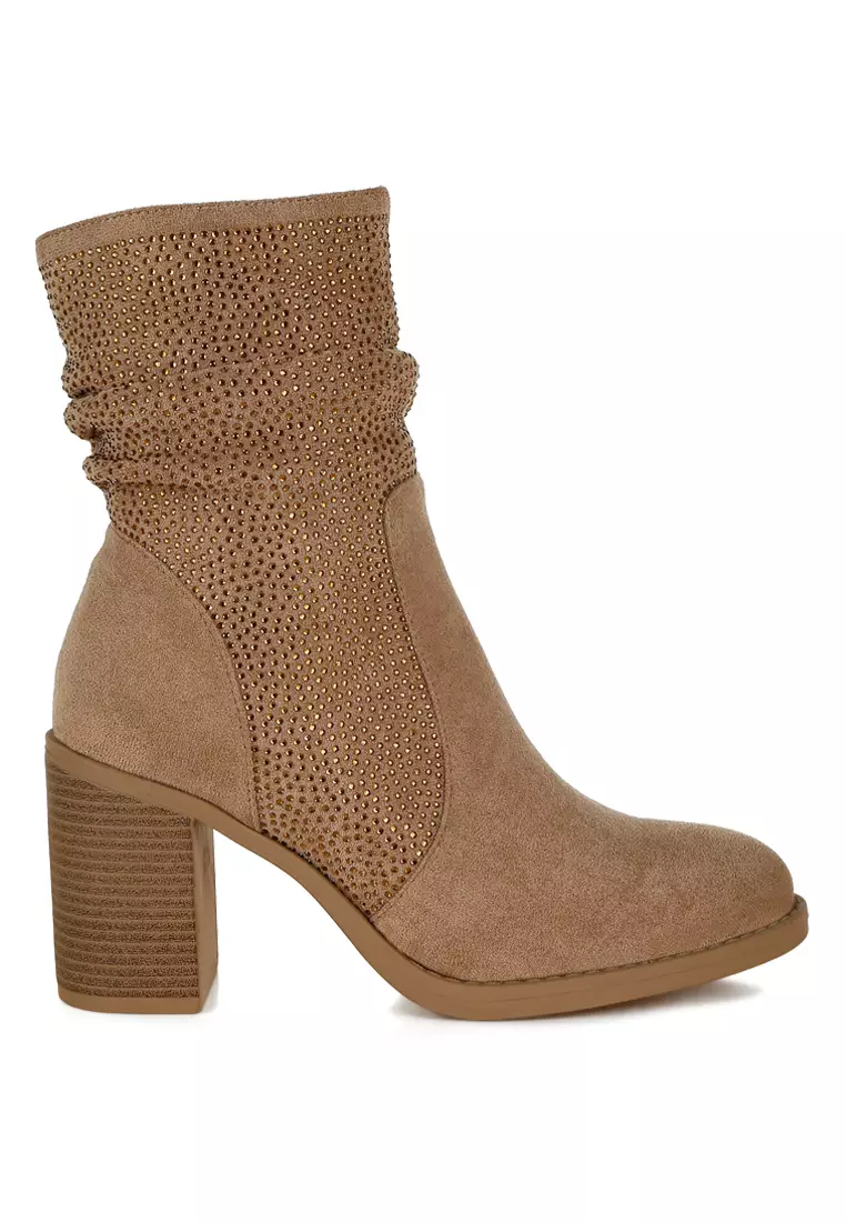 Discount on London Rag  shoes - SKU: Rhinestone Studded Slouchy Ankle Boots In Beige