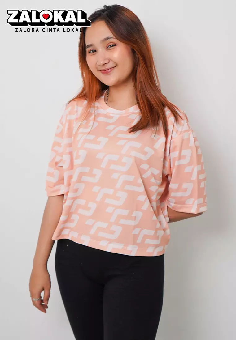 LSB38 baju olahraga wanita crop top oversize big size dry fit gym aerobic zumba poundfit senam peach