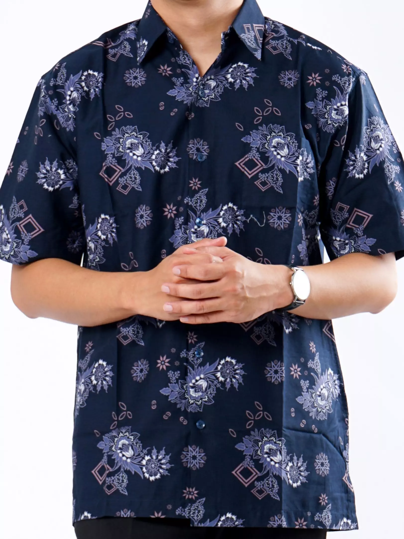 Andre Michel Kemeja Batik Lengan Pendek Navy Bunga Abu 16709