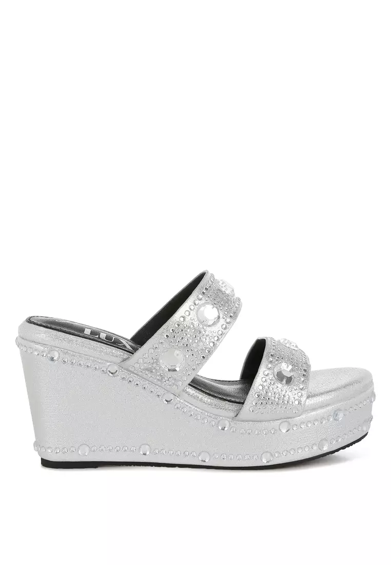 Discount on London Rag  shoes - SKU: Rhinestone & Diamante Wedge Sandals in Silver