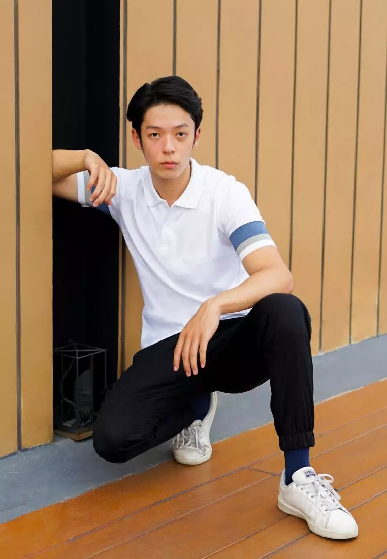 Kale Dion White Blue / Polo Shirt  Pria / Kaos Kerah Casual