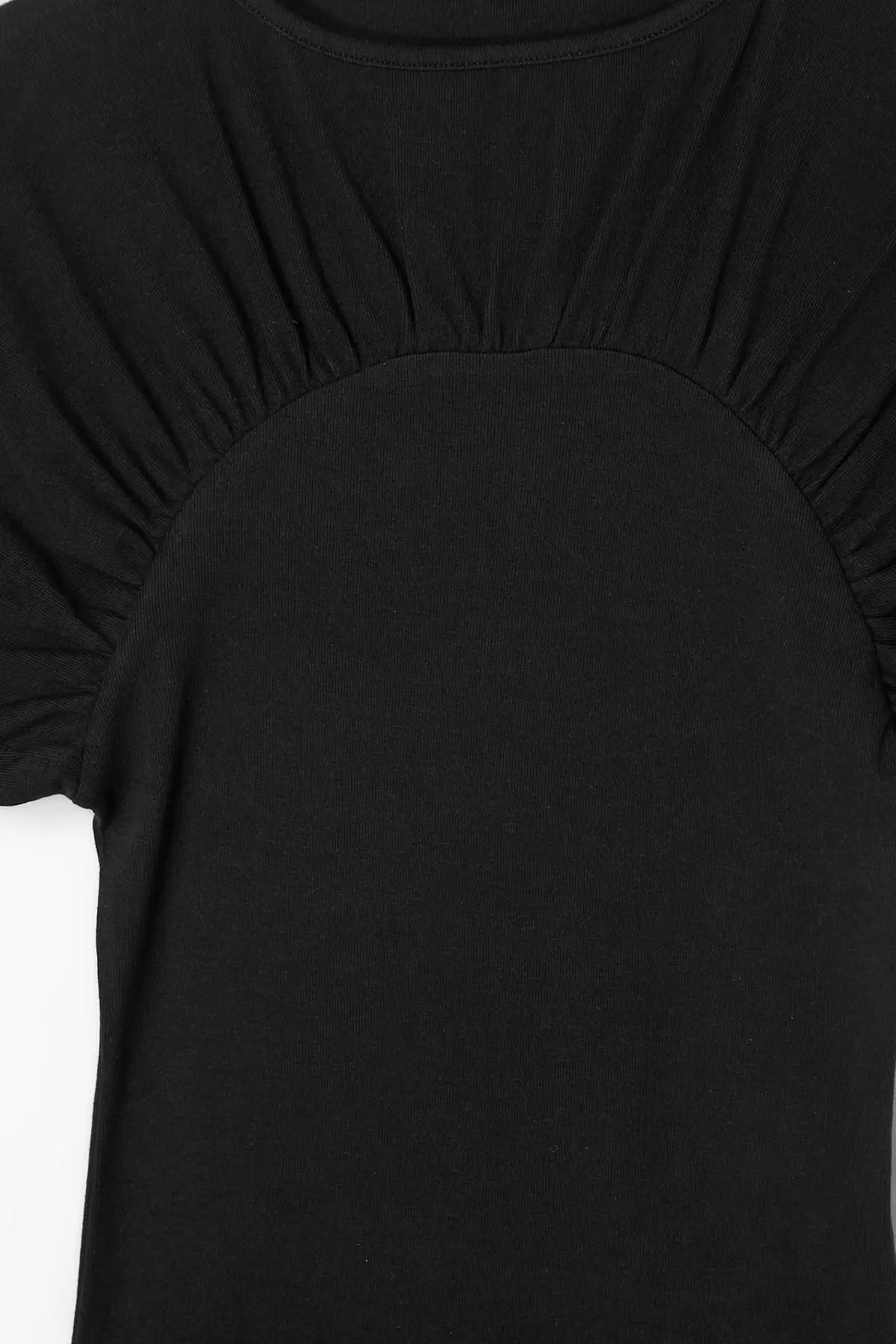 Black Fitted/Bodycon Boat Neck Short Sleeve 100% Cotton Knitted T-Shirt Twoss26Ts00264