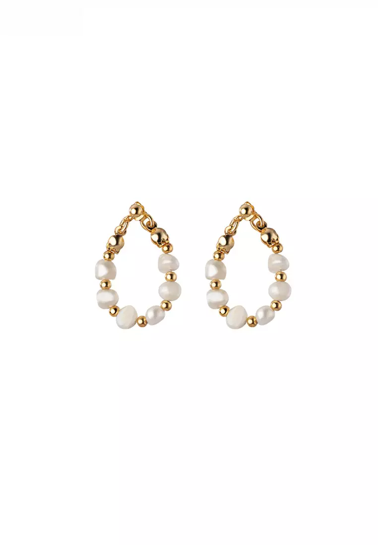 Buy HAPPY FRIDAYS 925 Silver Plated Gold Freshwater Pearl Earrings