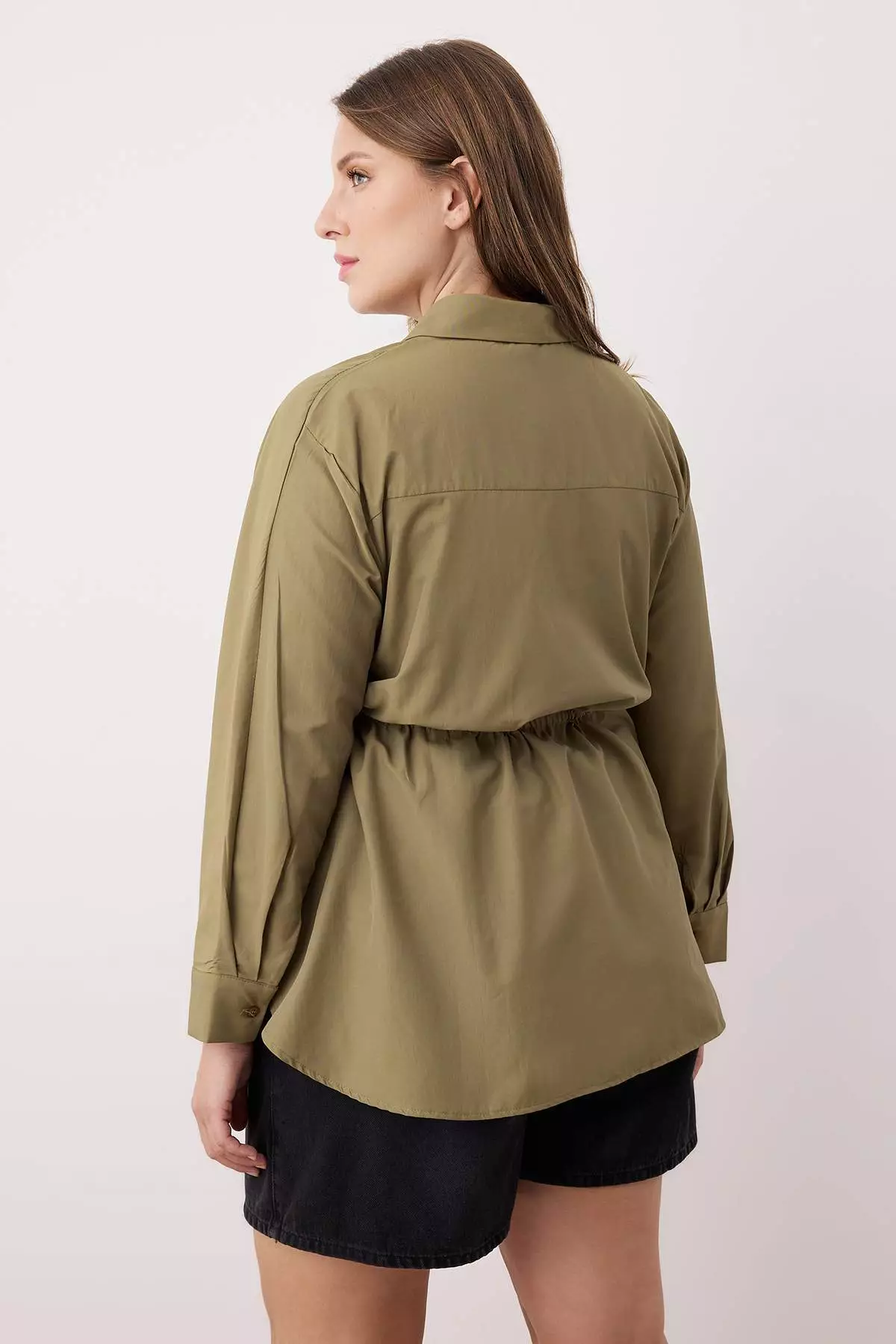 Khaki Pleated Woven Plus Size Shirt