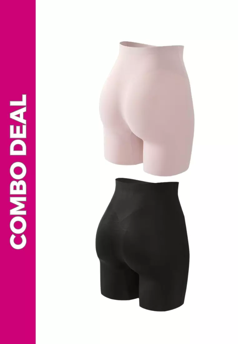 2 Pack Premium Sofia High Waisted Slimming Safety Shorts Panties in Pink and Black