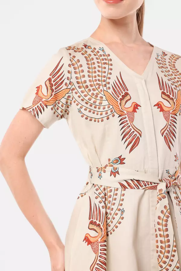 MINIMAL - Ayundara - Dress Motif Burung Sogan - Beige Warna Beige