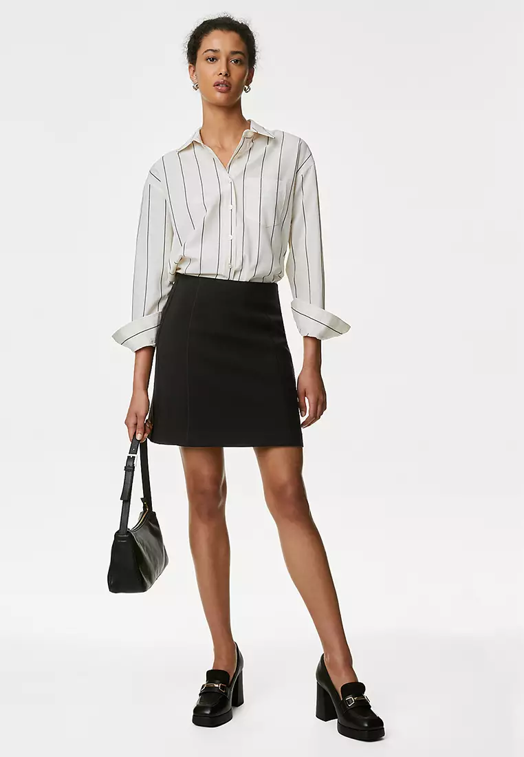 Crepe Seam Detail Mini A-Line Skirt