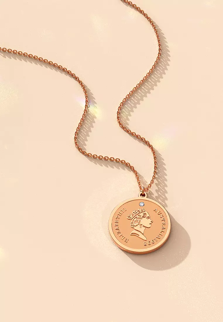 Queen E Medallion Necklace in Rose Gold Plated Titanium with Genuine 0.005ct Diamond