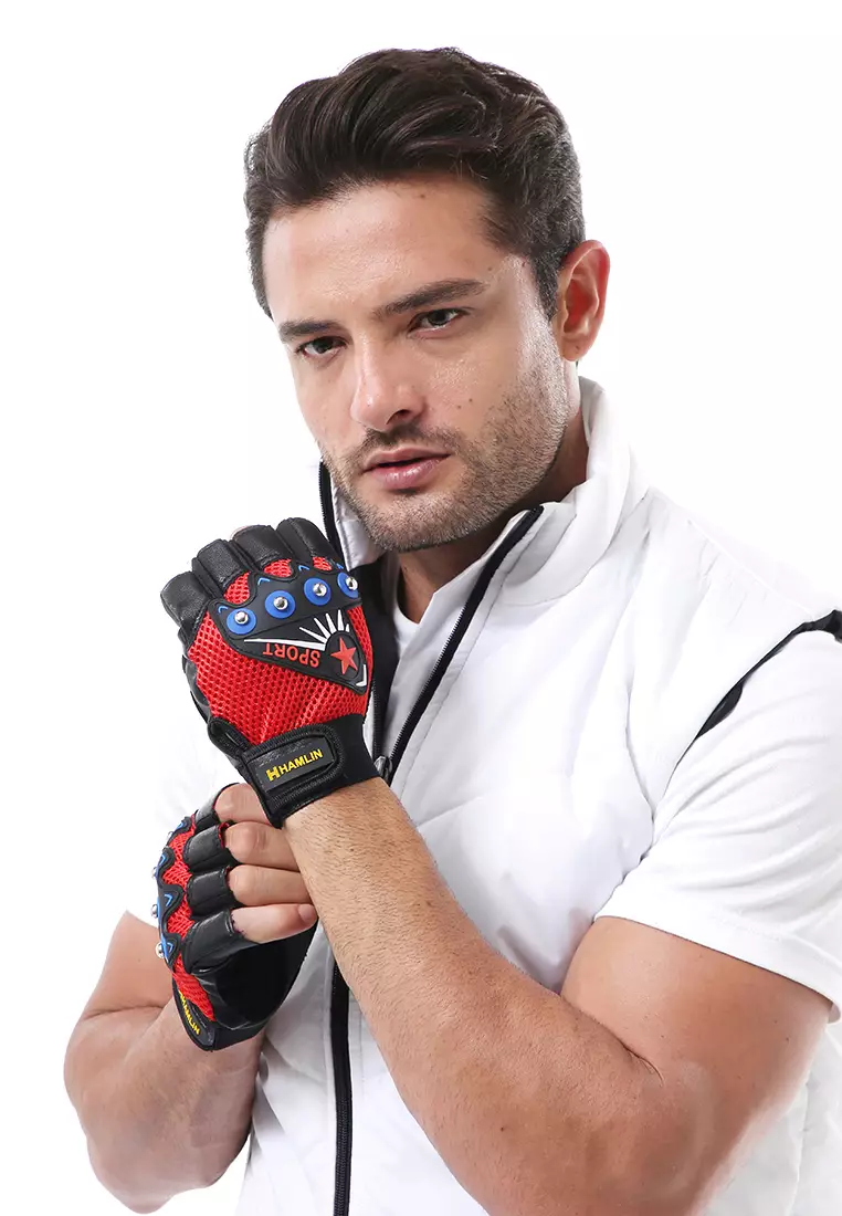 Ellard Sarung Tangan Unisex Half Finger Sport Gloves Material Leather ORIGINAL - Red