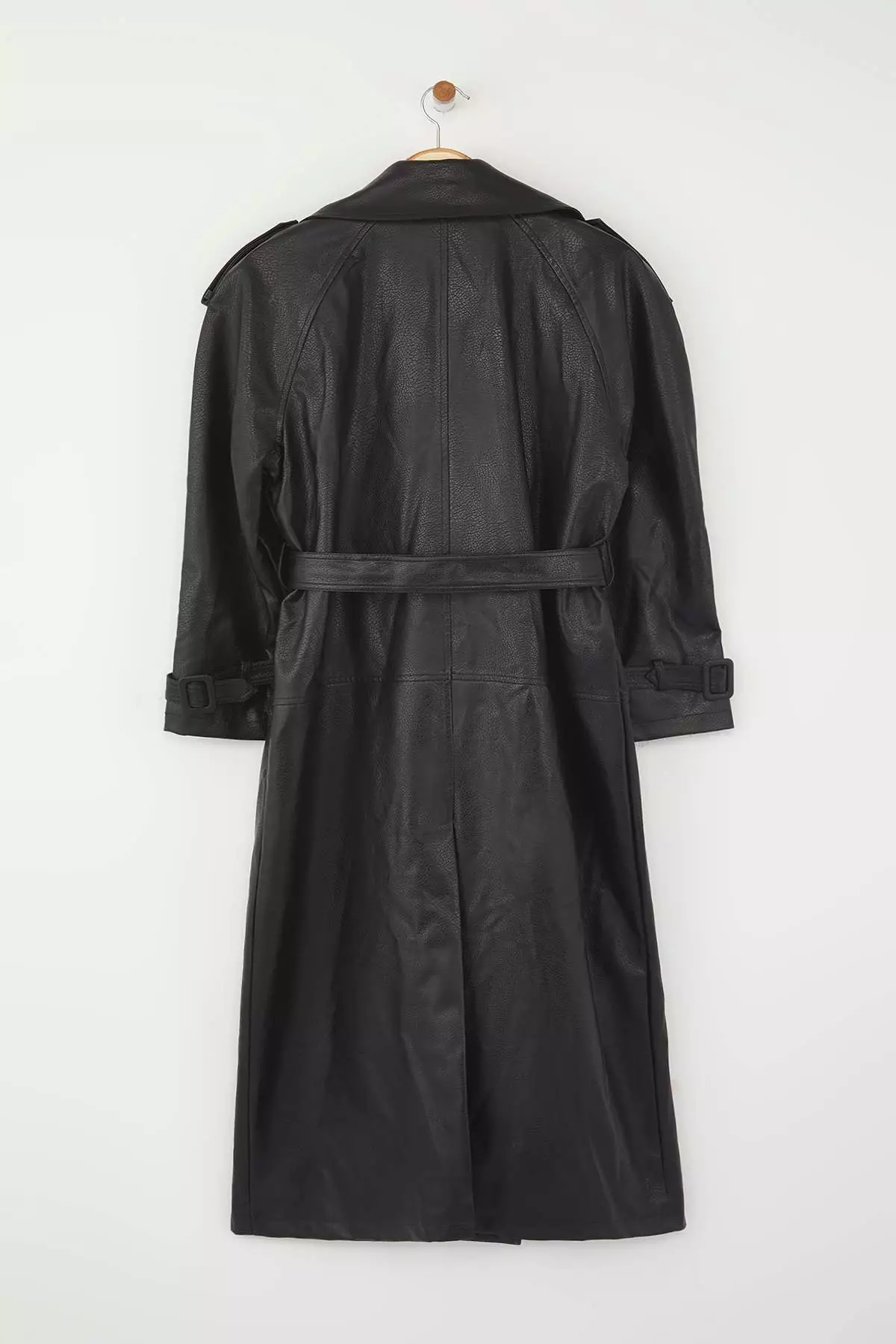 Regular Fit Midi Length Faux Leather Plus Size Trench Coat