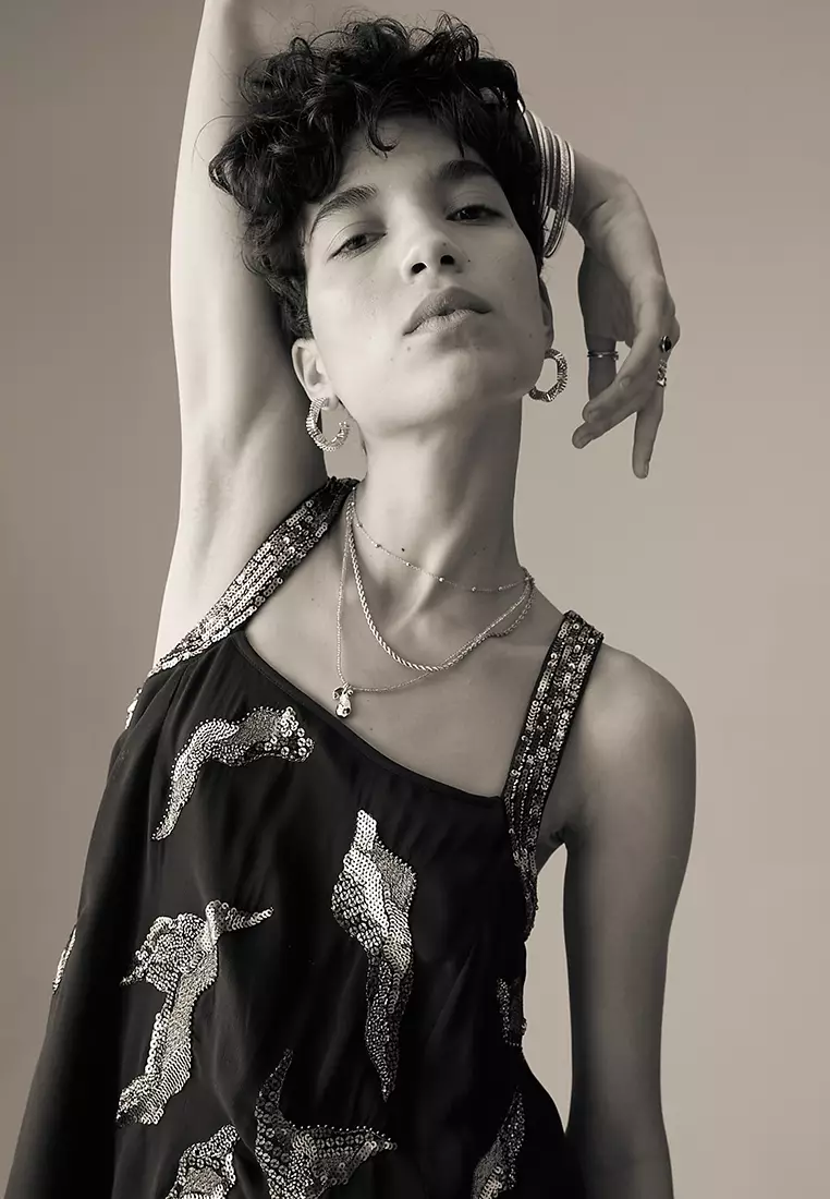 Sequin Embellished Square Neck Cami Tops