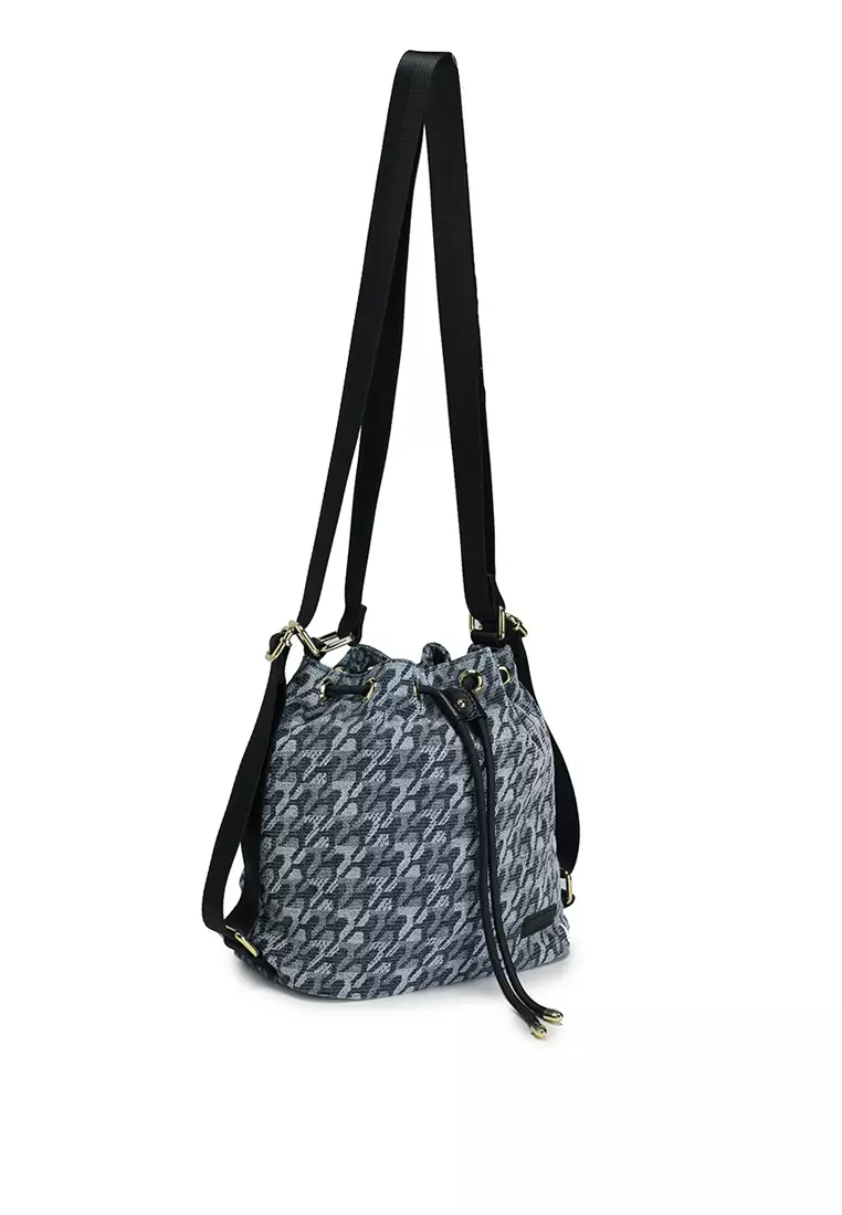 Denim Fabric Convertible Bucket Bag