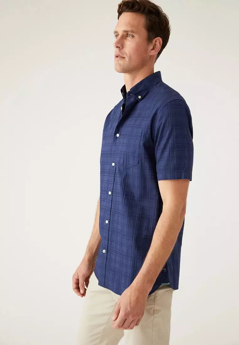 Blue M&S Collection Pure Linen Men's Shirt