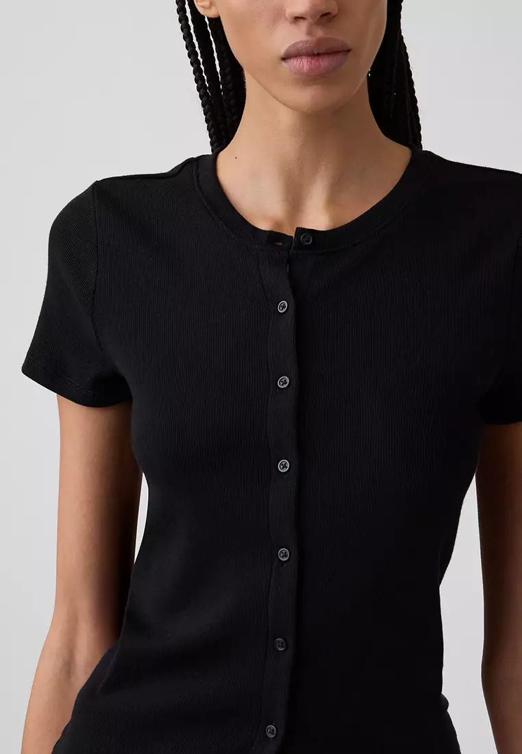 Short Sleeves Ribbed Cardigan