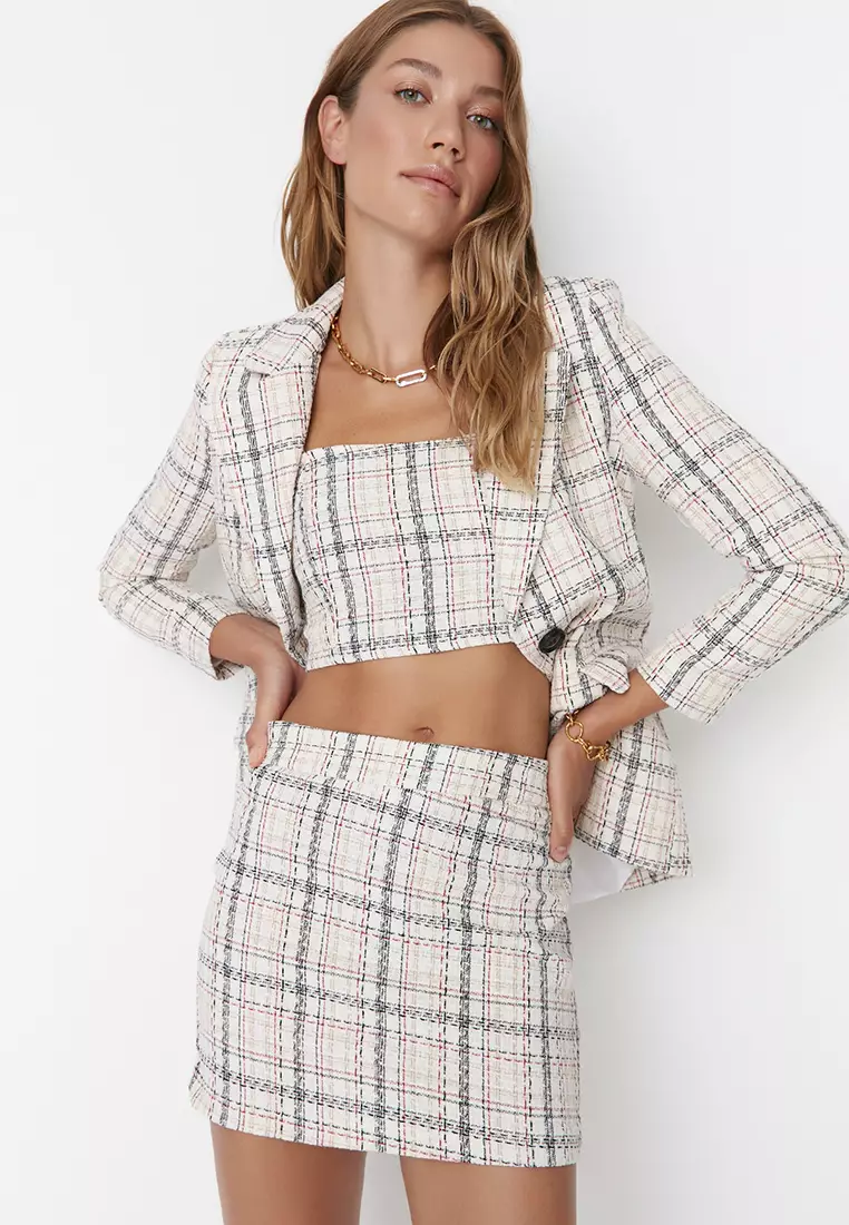 Trendyol Weave Tweed Checkered Skirt 2025 | Buy Trendyol