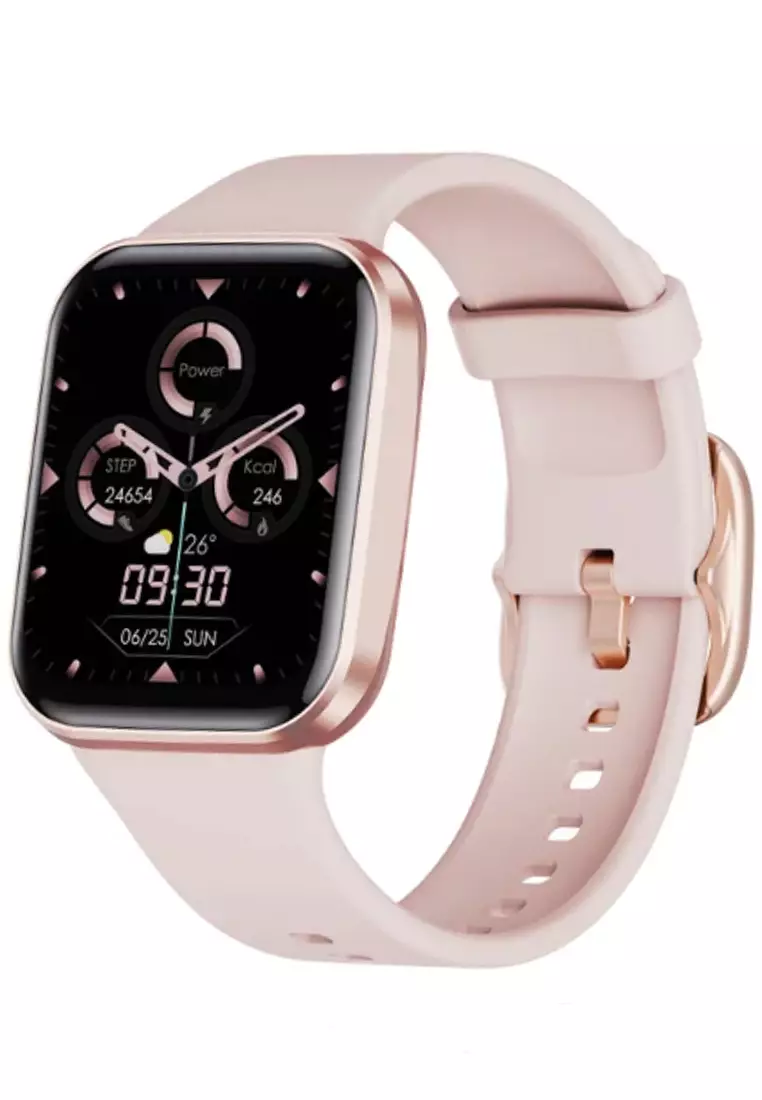 His and Hers - 2 IOS/Android IP Black & Pink Smart Watches with Rubber Strap